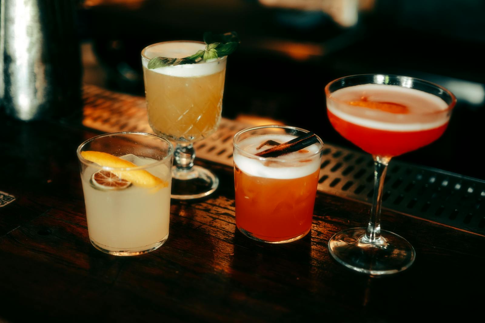 A selection of cocktails on a bar